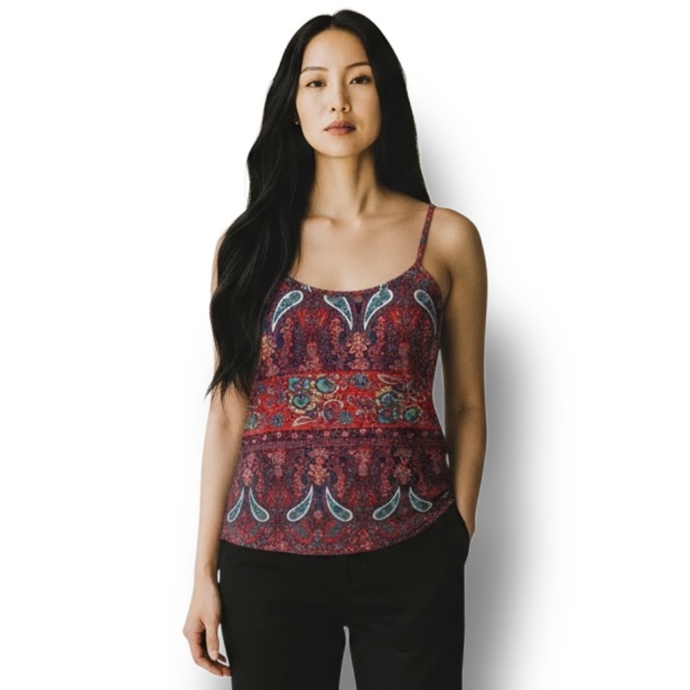 CDP & Co Womens Spaghetti Strap Cami Tank Paisley Bohemian Y2K Lightweight Red M